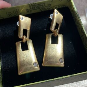 Gold Geometric Drop Earrings with crystals